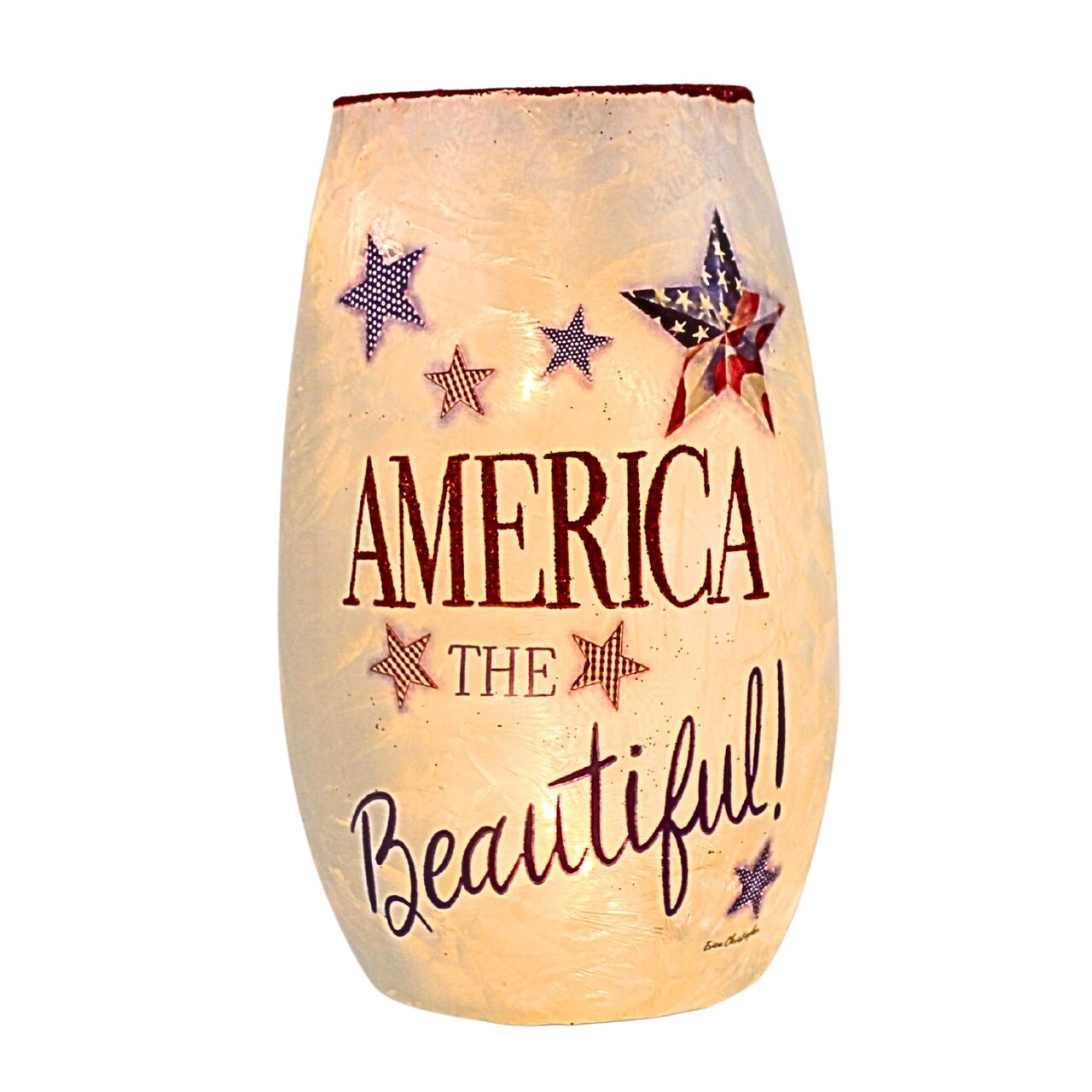 Stony Creek 5.25 In Independence Day Pre-Lit Sm Vase Patriotic Lighted Glass Accent , July 4Th Flag